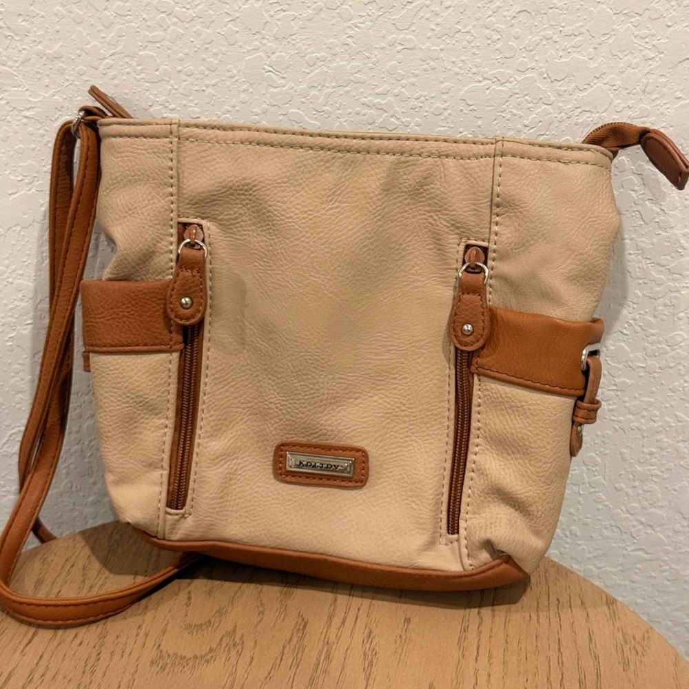 Koltov‎ Cream & Tan Crossbody Bag with Front Zip Pockets